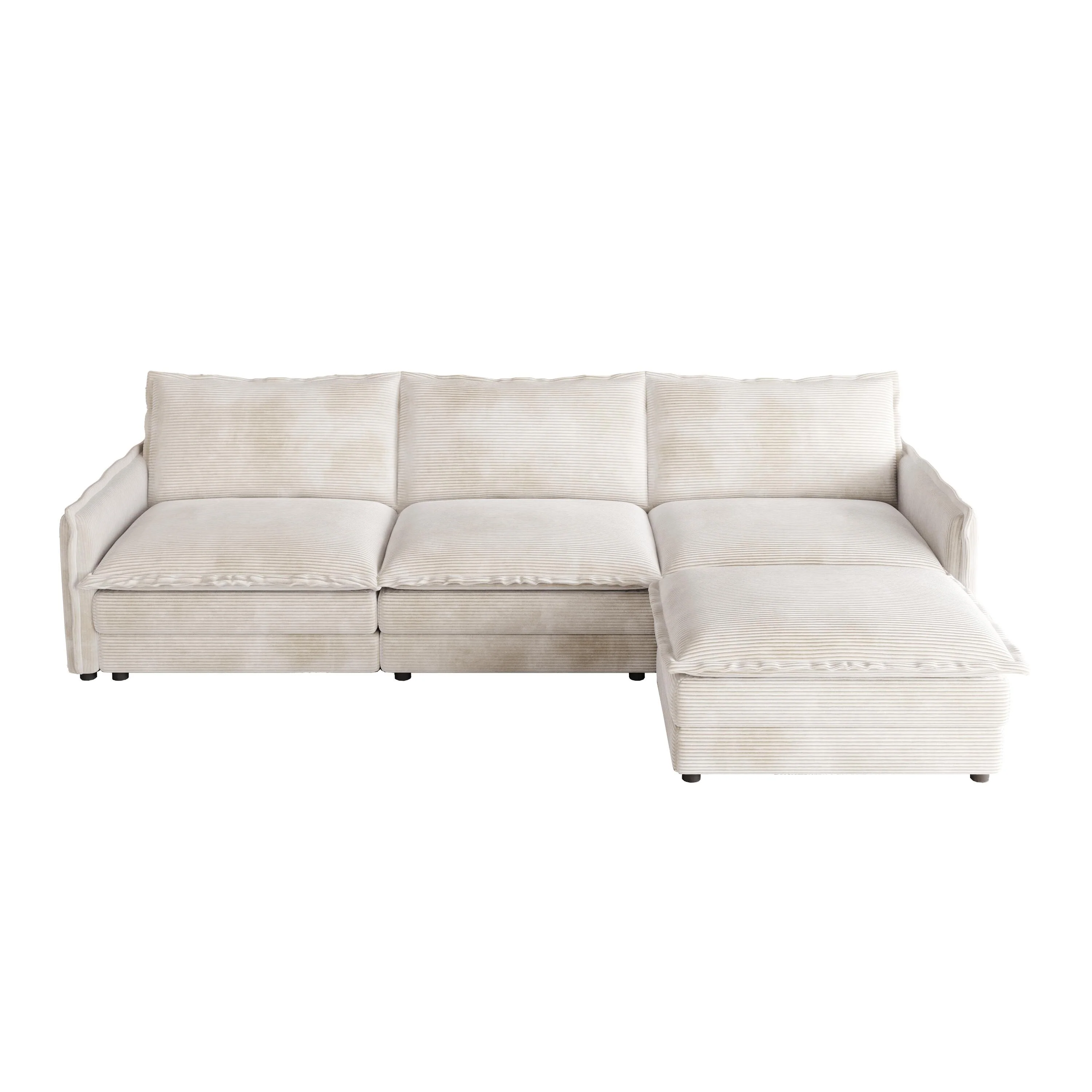 Corduroy Cloud Sectional Sofa Modular L Shaped Couch with Ottoman