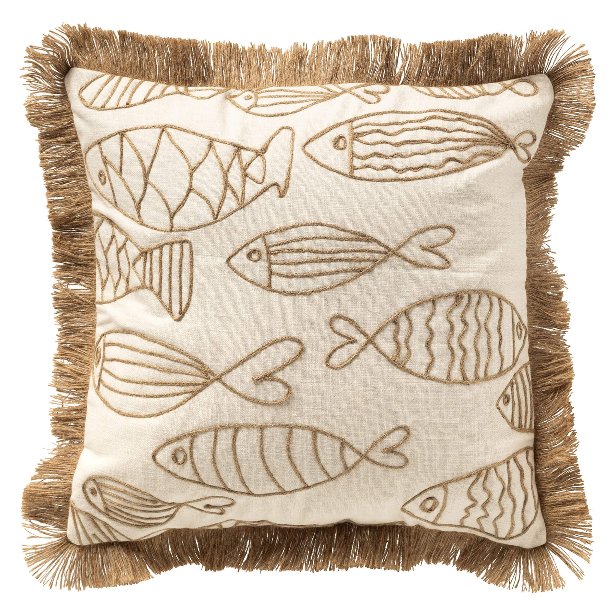 NEMO - sierkussen 45x45 cm - gerecycled - jute franjes - Snow White - wit