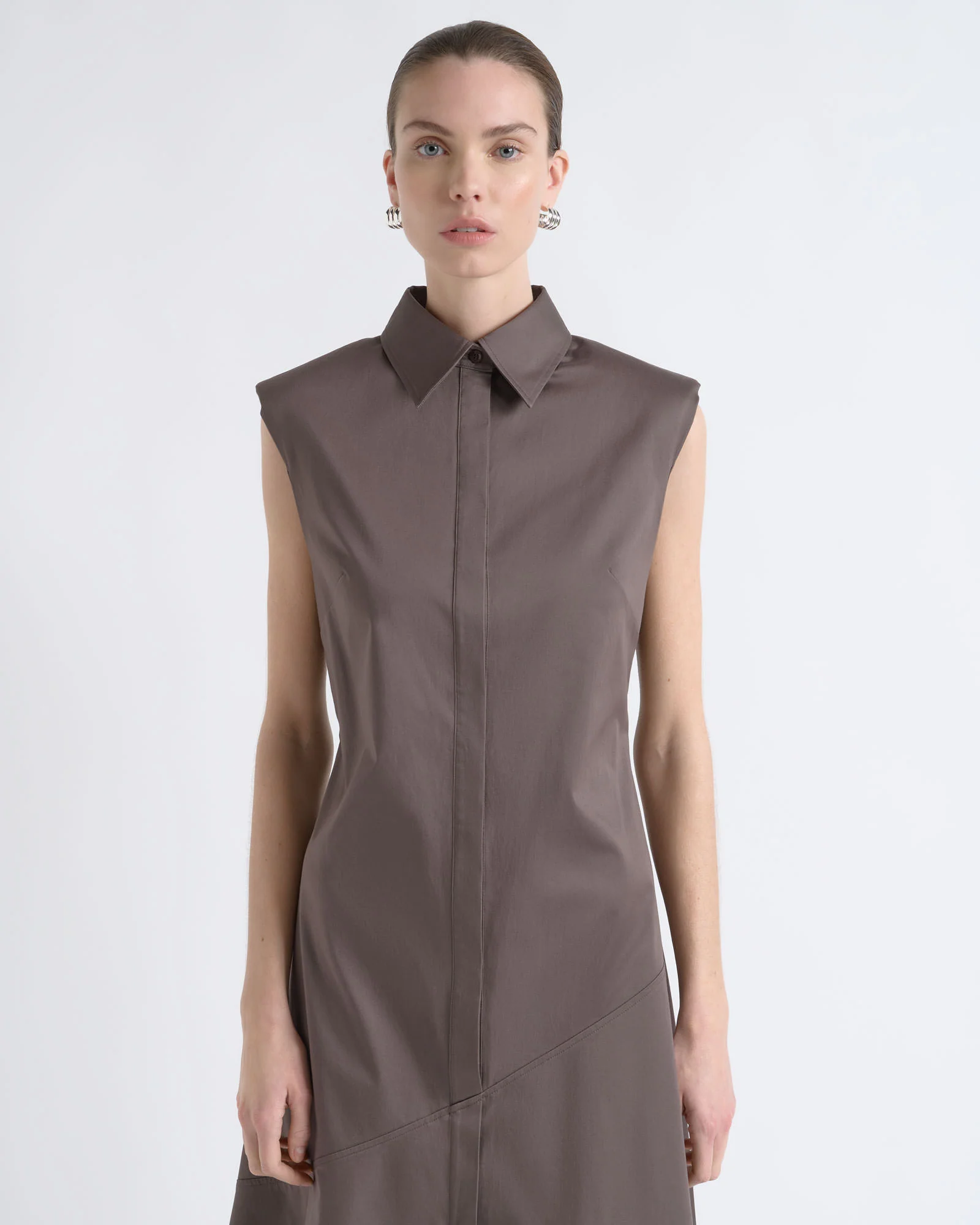 Sleeveless Asymmetric Shirt Dress