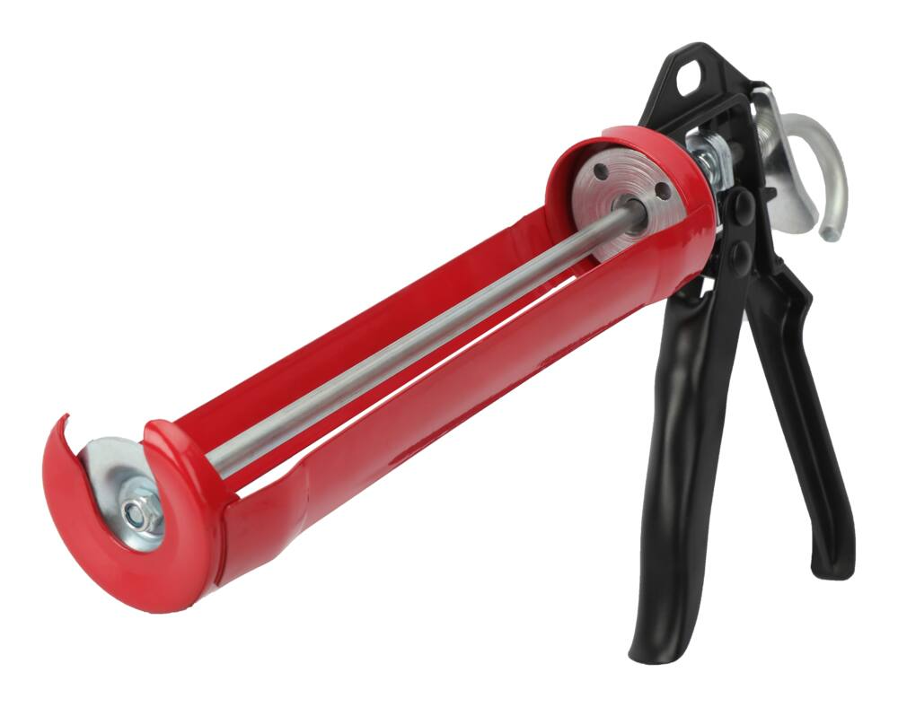 Metal Easy-Loading Caulking Gun Applicator/Dispenser with Rotating Cradle & Ladder Hook, Red