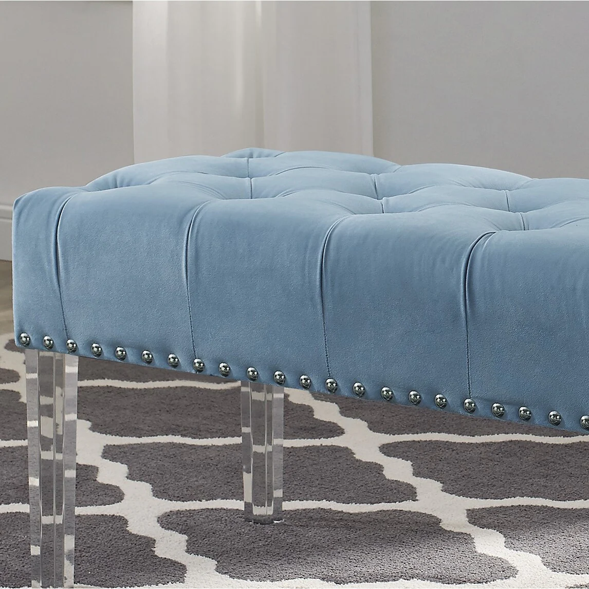 Button Tufted Velvet Upholstered Bench with Acrylic Leg