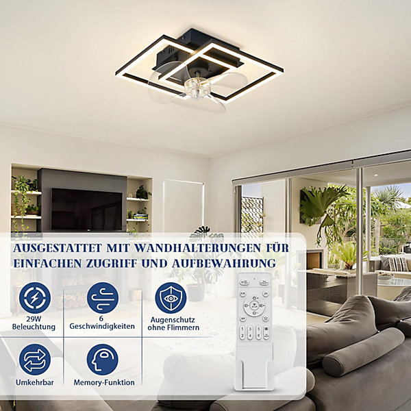 NETTLIFE Ventilateur Plafond LED Noir Silencieux, 3000-6500K Dimmable, Moteur DC 6 Vitesses, Télécommande, Chambre Moderne