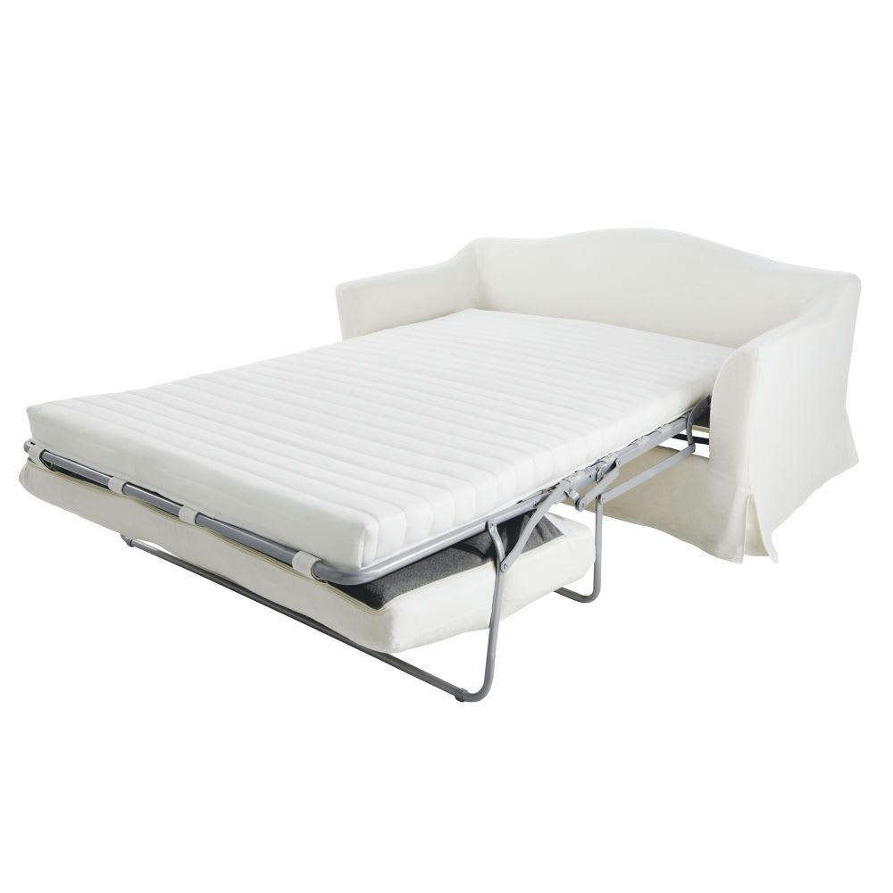 Anaelle - Canapé convertible 2 places en lin blanc