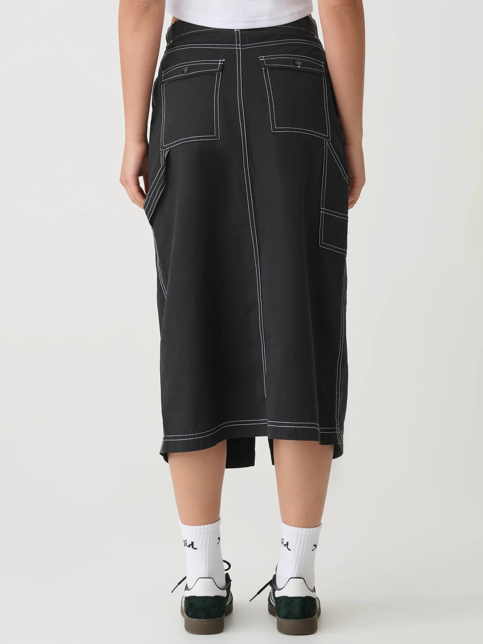 Contrast Stitch Carpenter Midi Skirt