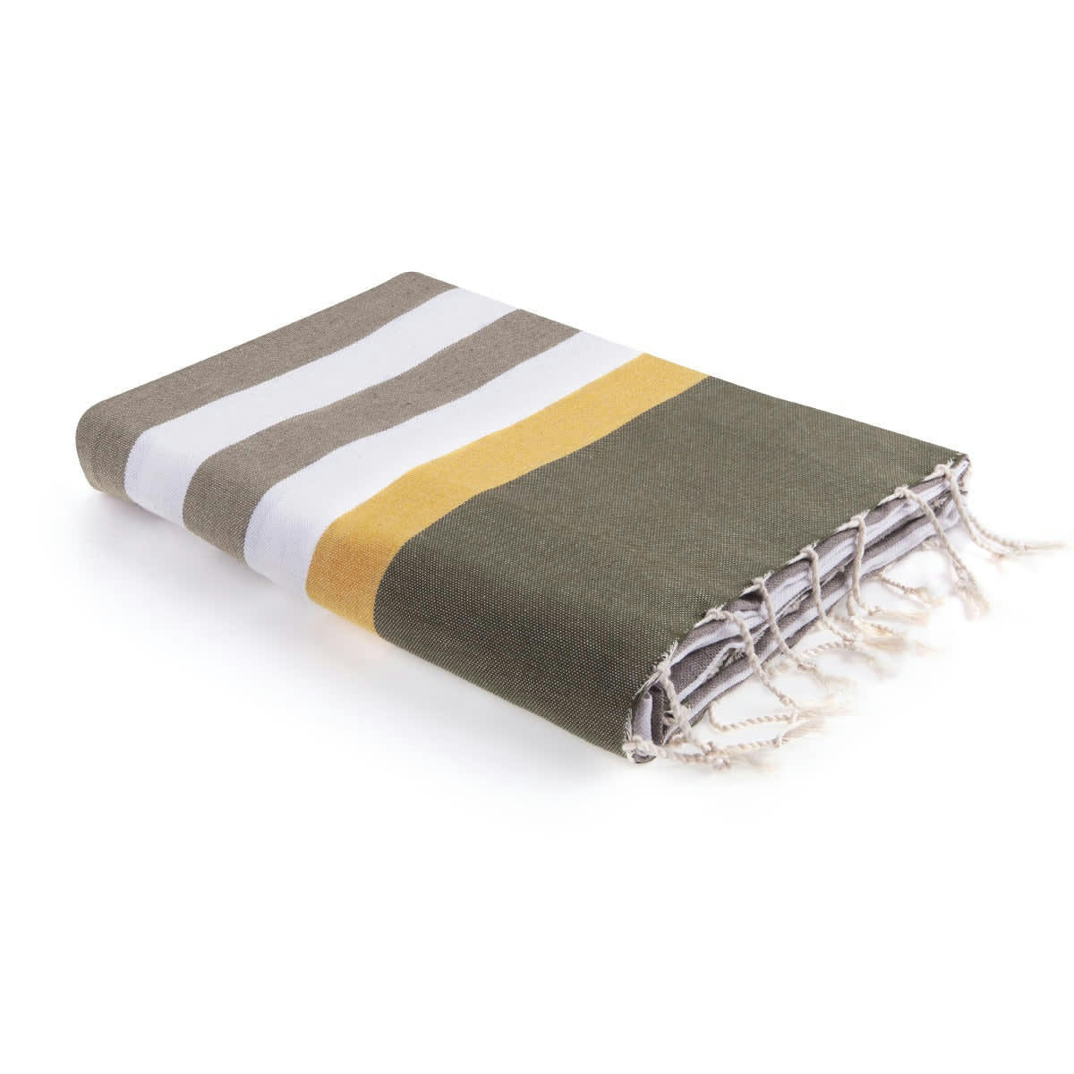 ARCACHON - Fouta tricolore coton  100x200 taupe clair / safran / vert kaki