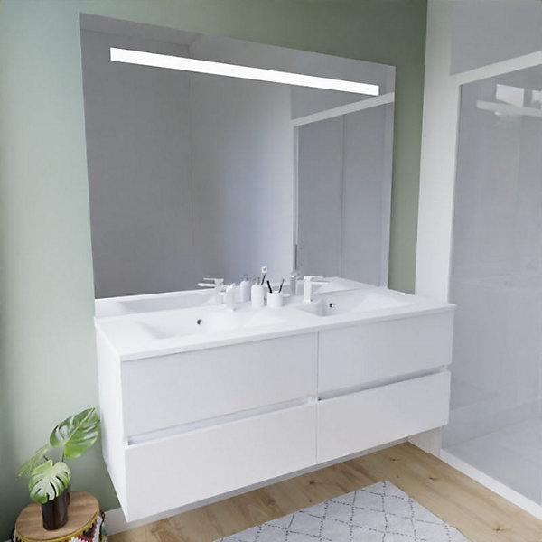 Meuble double vasque 140 cm ROSALY INOX   miroir Elégance ht105- Blanc