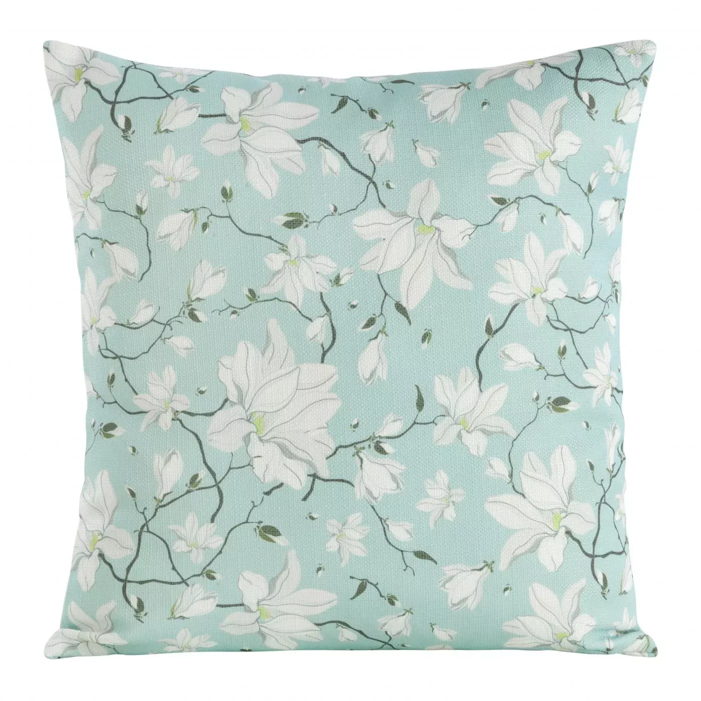 Poszewka na poduszkę 45x45 cm zdobiona kwiatowym printem miętowo, kremowa FLORE 2