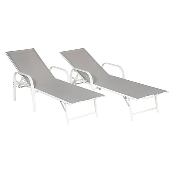Lot de 2 bains de soleil SARDINIA en textilène gris - structure blanche - HAPPY GARDEN