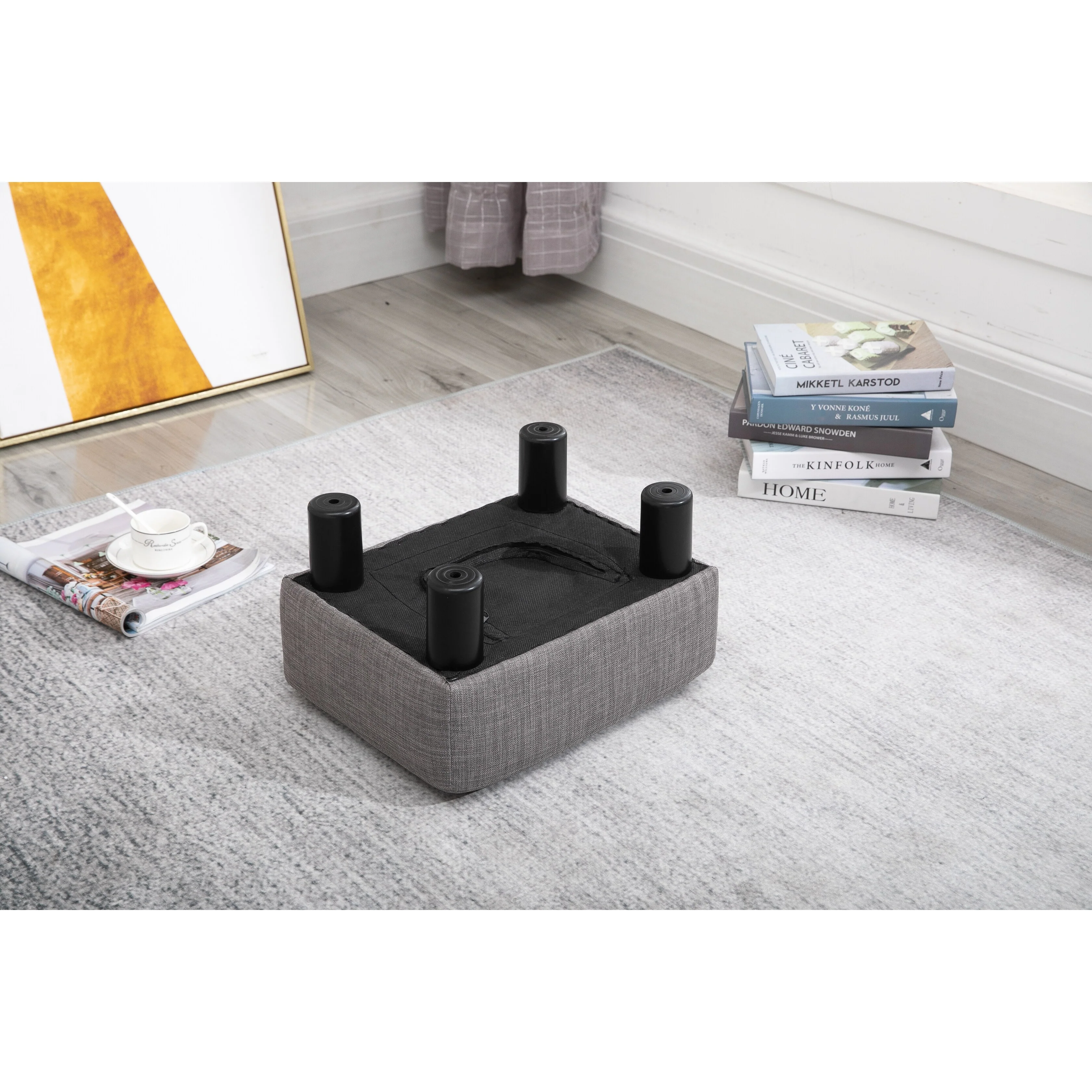 Ottoman Foot Rest, Small Foot Stool with Linen Fabric Upholstery and Plastic Legs, Cube Ottoman for Living Room,