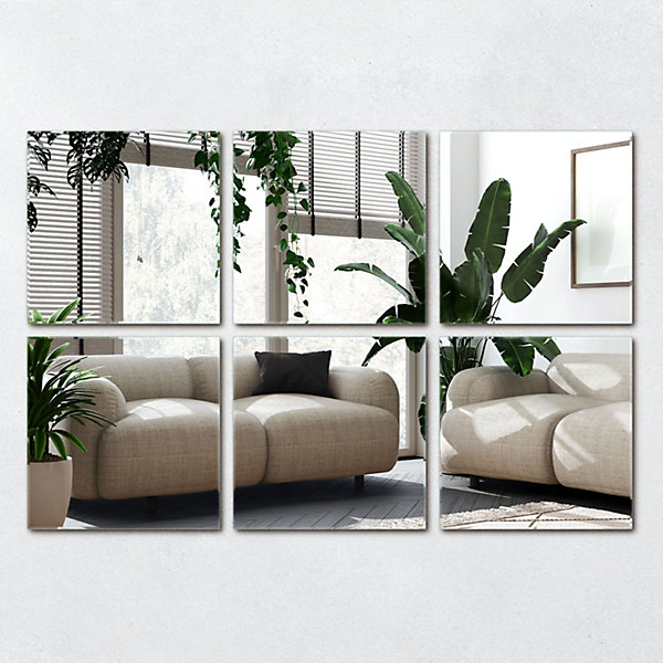 Dalles Miroir Carrées Adhésives Wallfluent 30x30 cm Lot de 6 Design Modulable Lumière Murale