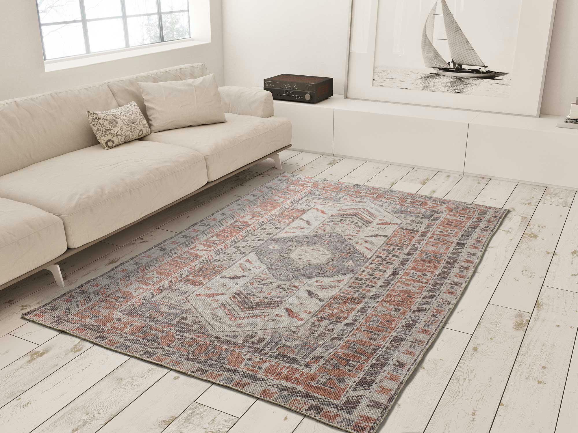 MANDALA - Tapis vintage lavable couleur terra, 120170 cm