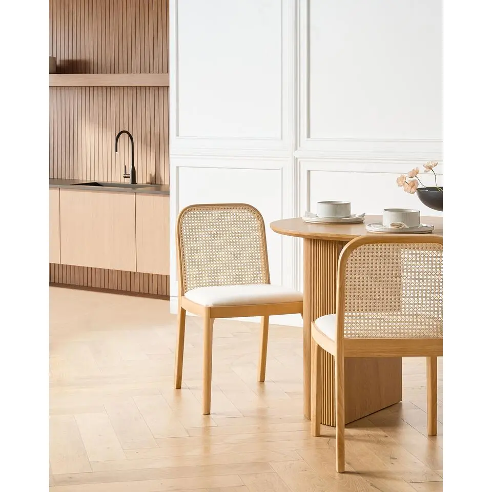 EDINA - Eetkamerstoel set van 2 - Lichtbruin/lichtbeige - Polyester