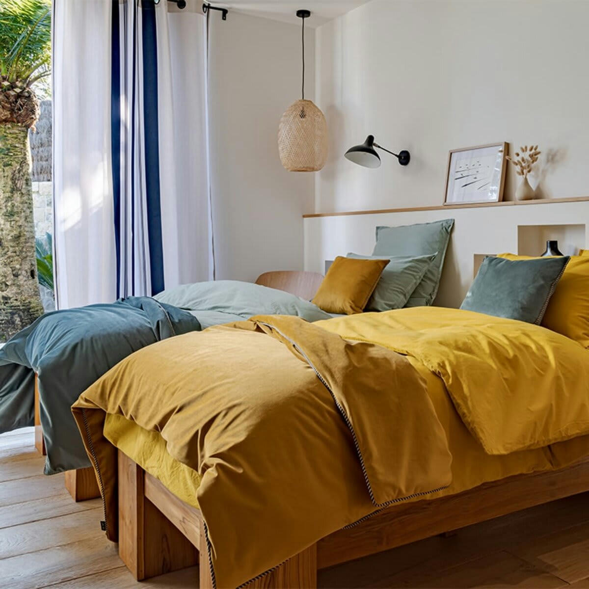 DONIBANE - Rideau coton Bleu 176x250 cm