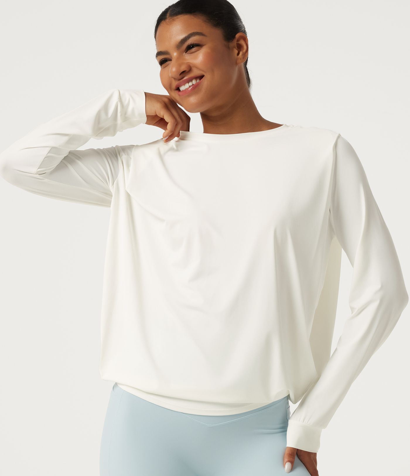 Haut de sport yoga effet frais InstantCool à séchage rapide, encolure arrondie, manches longues et coupe boxy