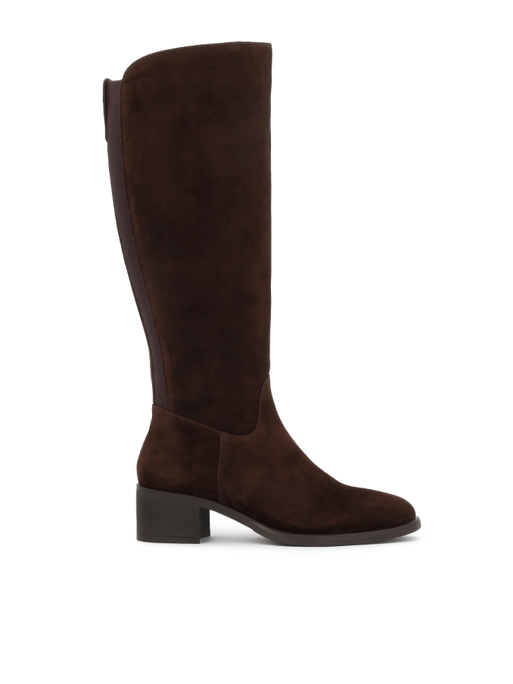Brown suede boots with elastic and zipper closure