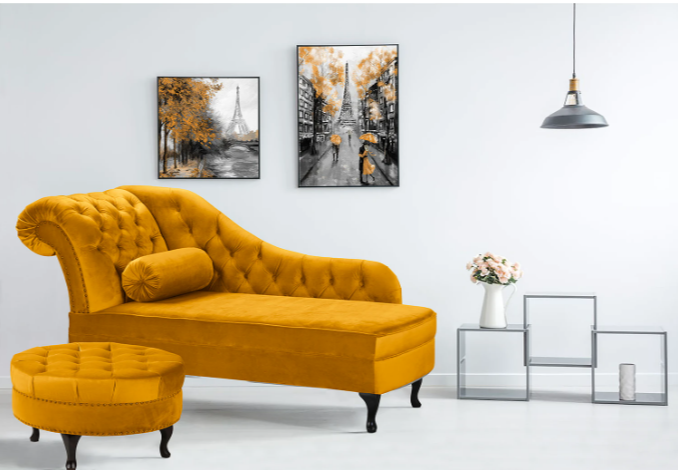 Ropez Chesterfield Pako szezlong lewy welur musztardowy
