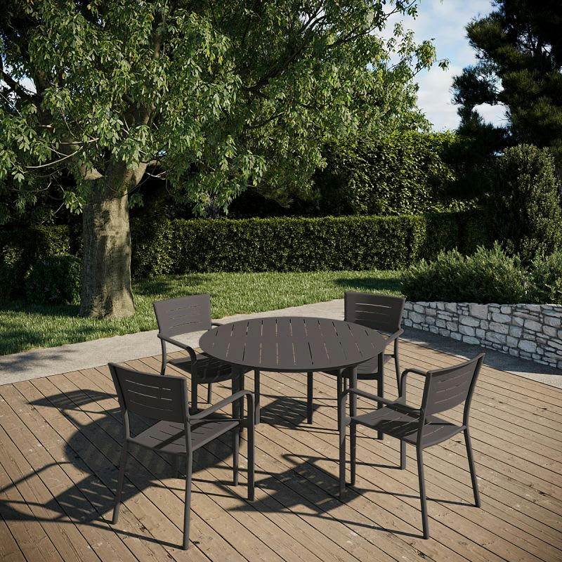 INARI - Table de jardin ronde 4 places en aluminium carbone