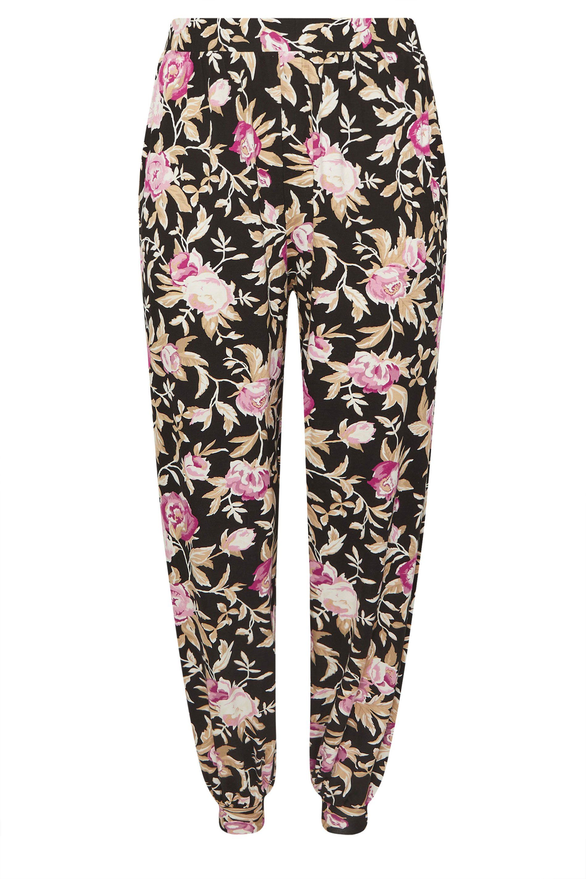 Yours Floral Print Cuffed Harem Trousers