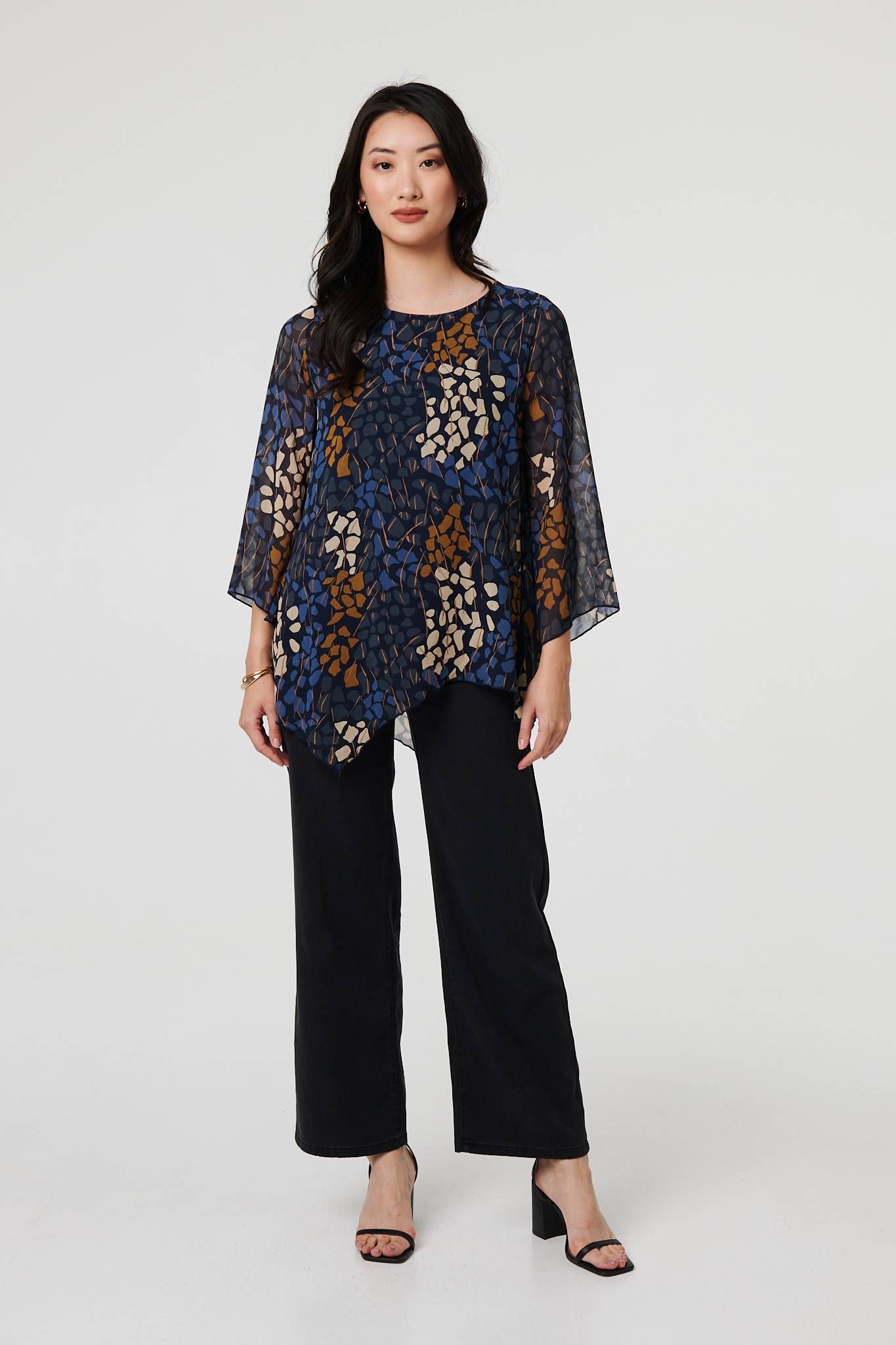 Izabel London Printed Handkerchief Hem Longline Blouse