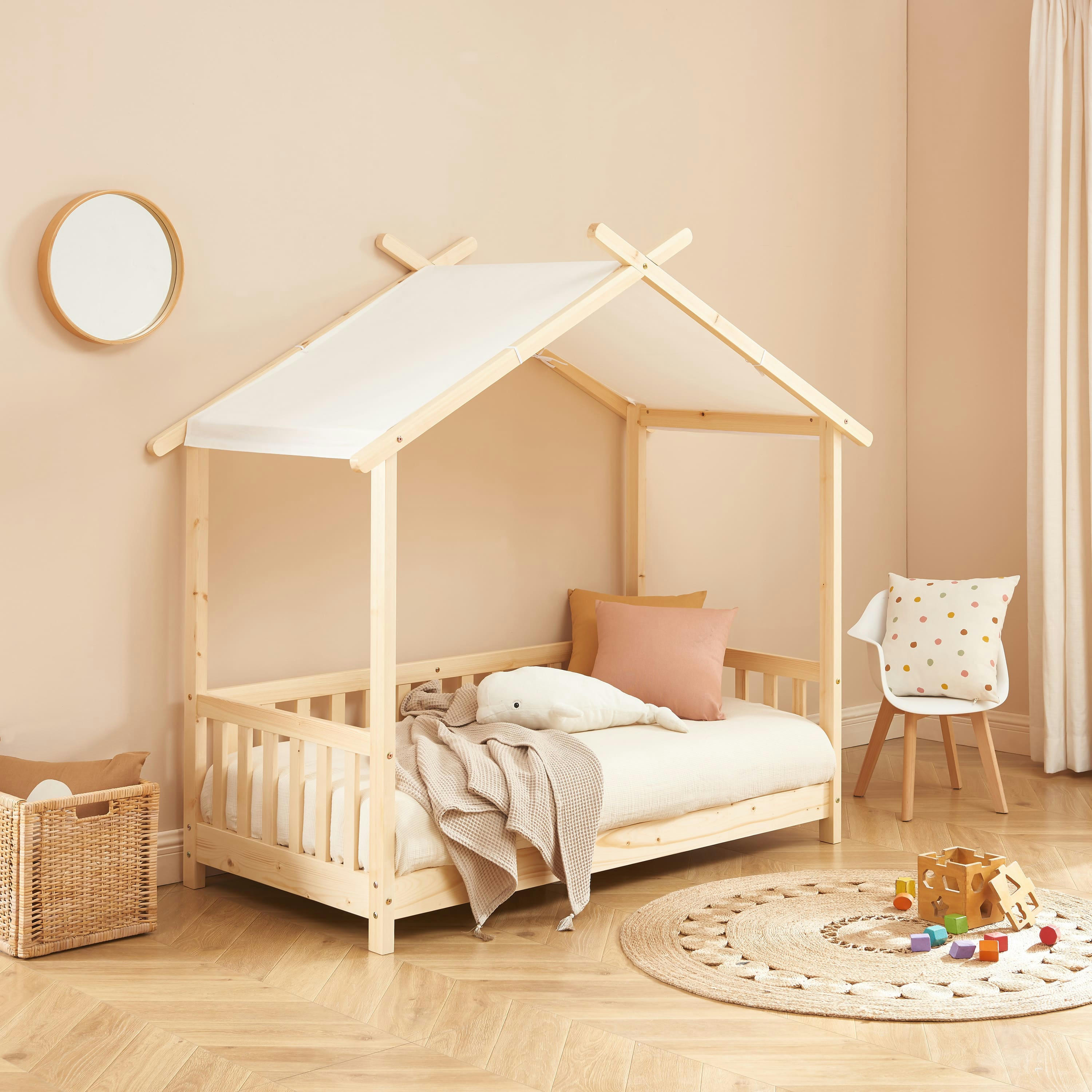 TINY - Lit tente  pin massif 70x140 sommier inclus bois clair