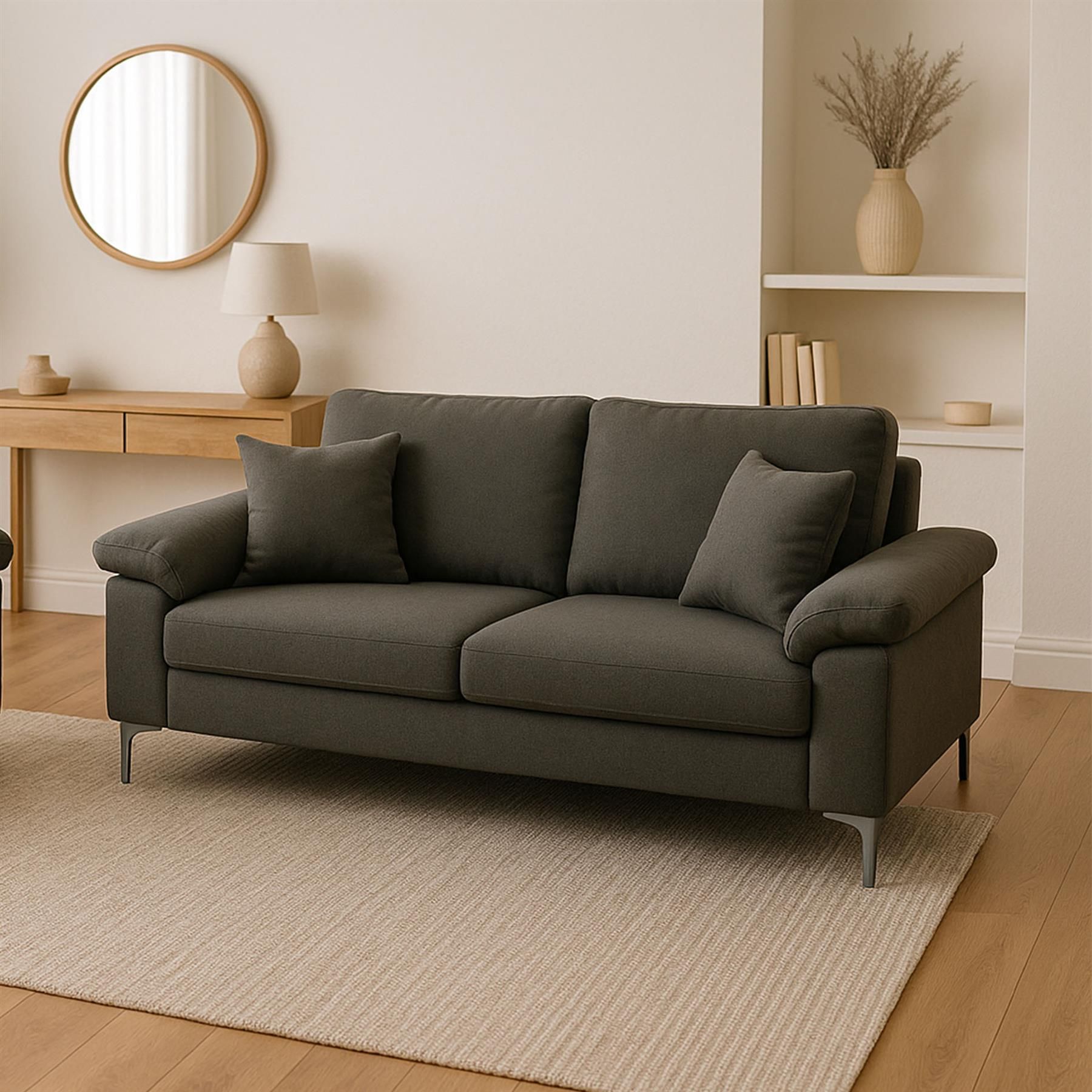 KOSY KOALA Modern Grey Sofa 2 1 Seater Set Fabric with Chrome Feet - Comfortable Couch with Cushion for Living Room, Bedroom or Office