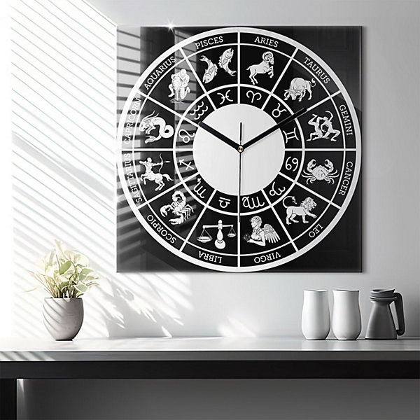 Horloge murale Wallfluent 60x60 cm Aiguilles noires Zodiaque 1 pcs
