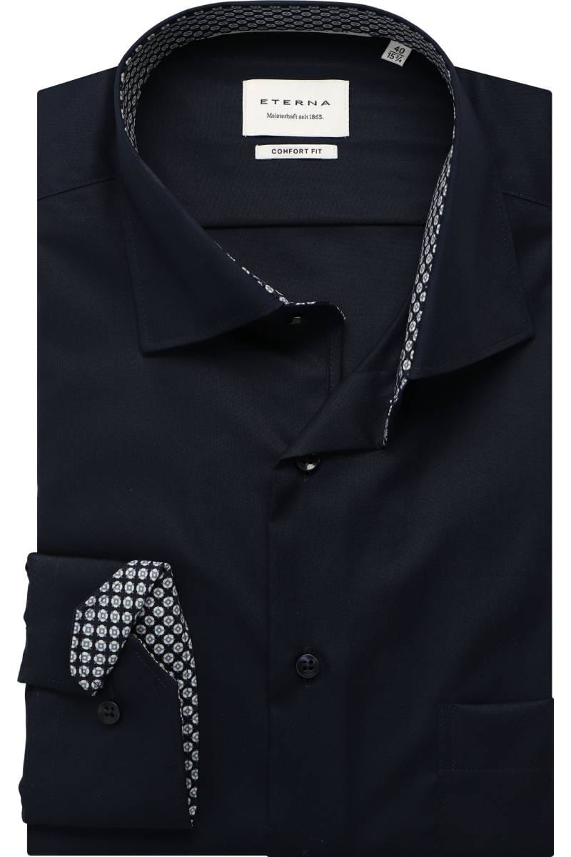 ETERNA Comfort Fit Dynamic Cotton Hemd marine, Einfarbig (super langer Arm)