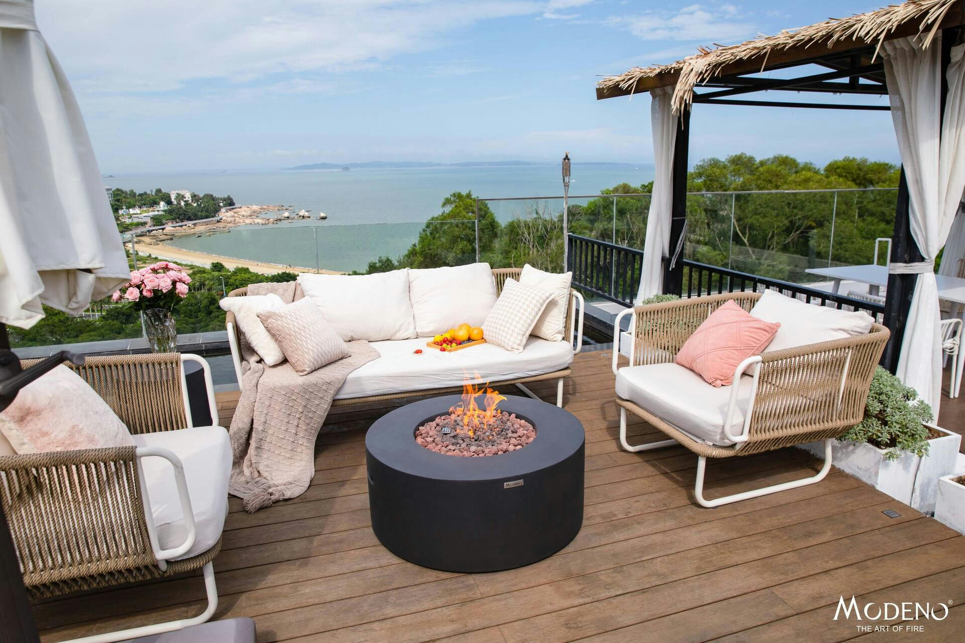 Modeno Venice Outdoor Round Stainless Steel Fire Table, Gas-Fueled, 34 x 34 x 14-in