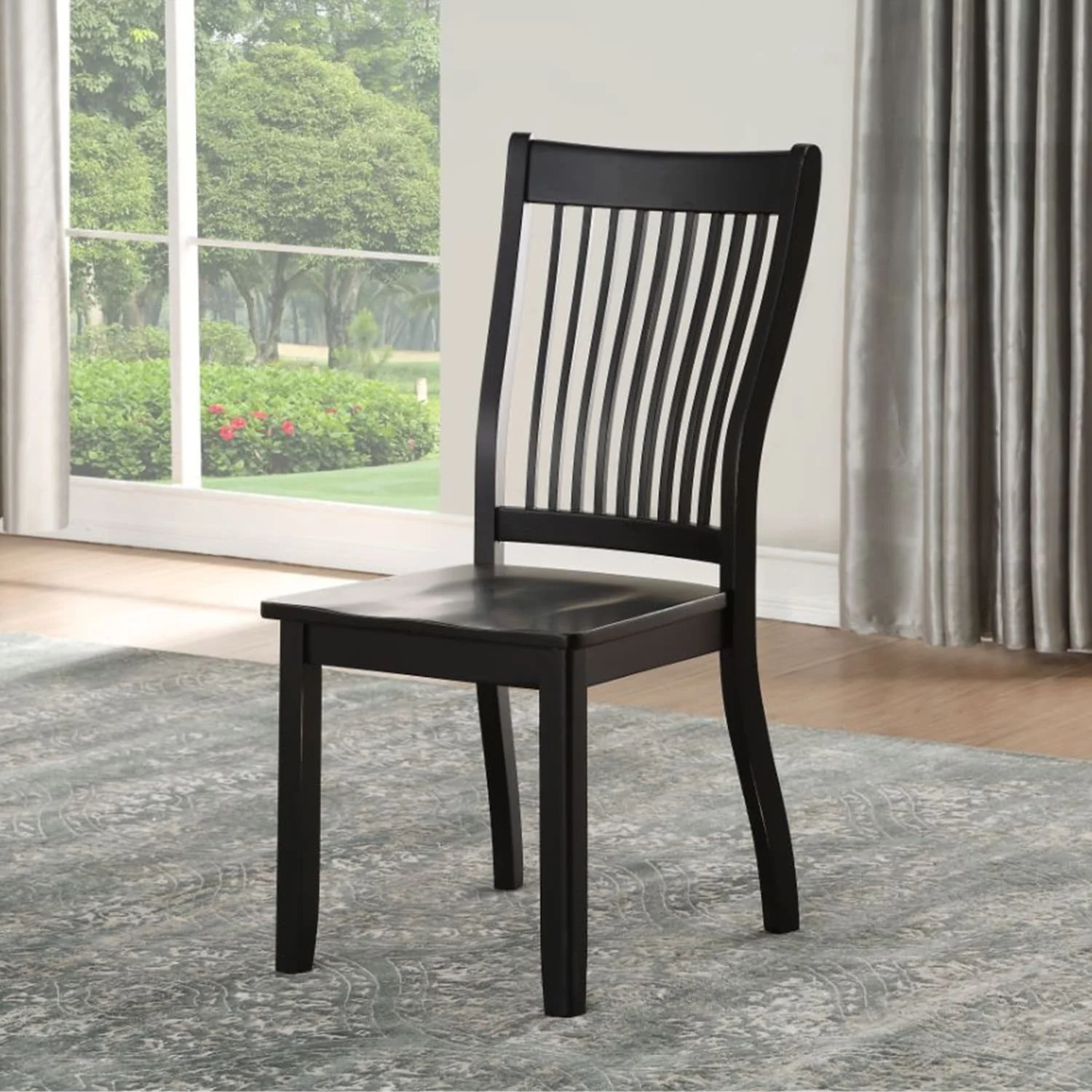 Set of 2 Wood Side Chair in Black Finish