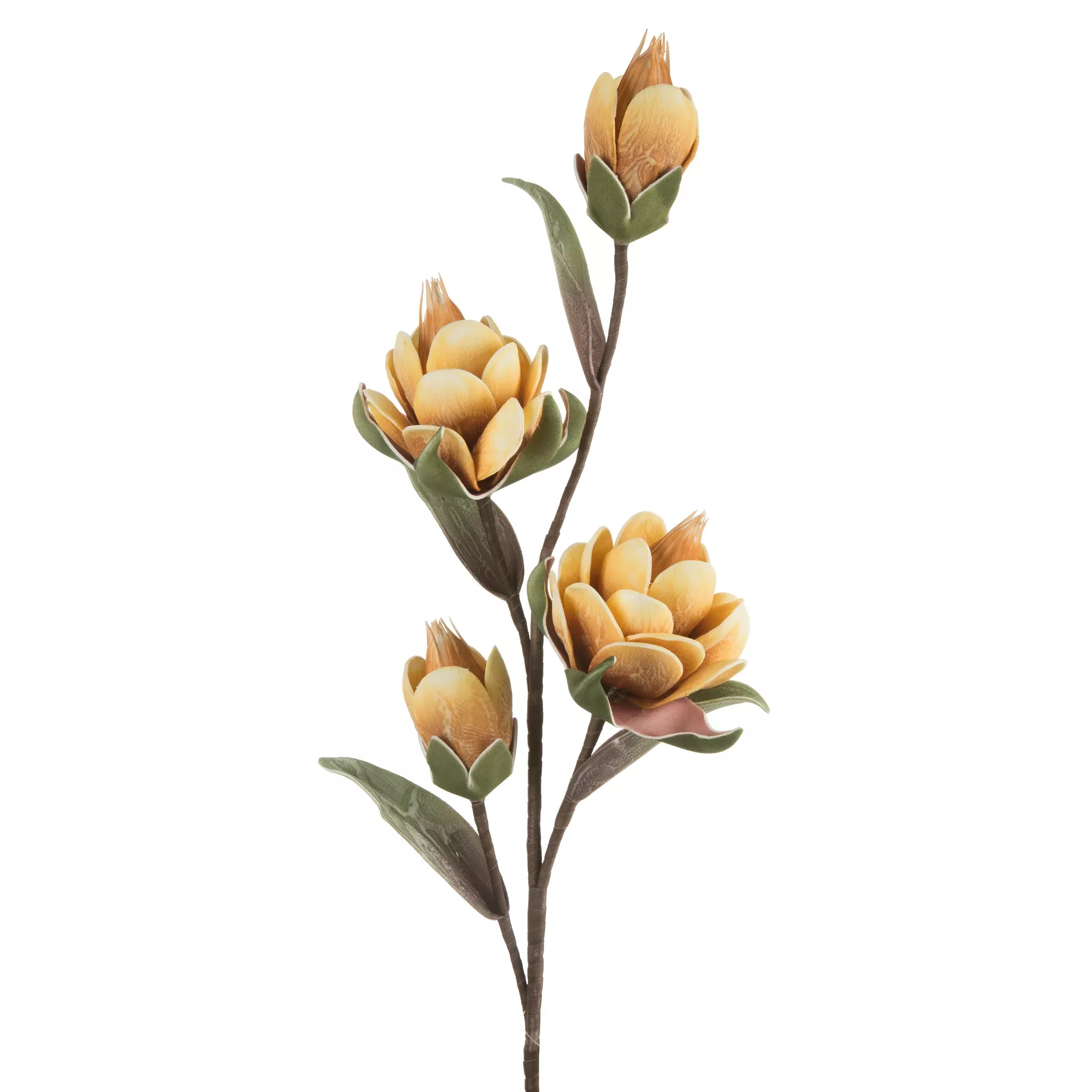 Kwiat sztuczny magnolii jasnobrązowy, żółty z plastycznej pianki foamiran 91 cm