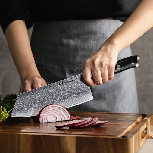 NNEOBA 7.5-Inch Damascus Steel Cleaver Knife G10 Handle Black