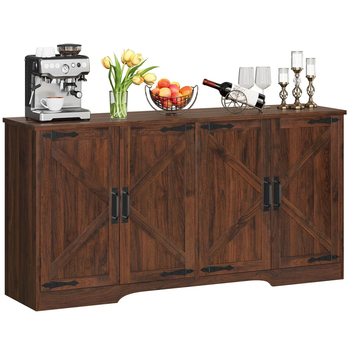 Moasis Farmhouse Four Door Sideboard/Buffet Coffee Bar Cabinet with Storage for Kitchen, Living Room