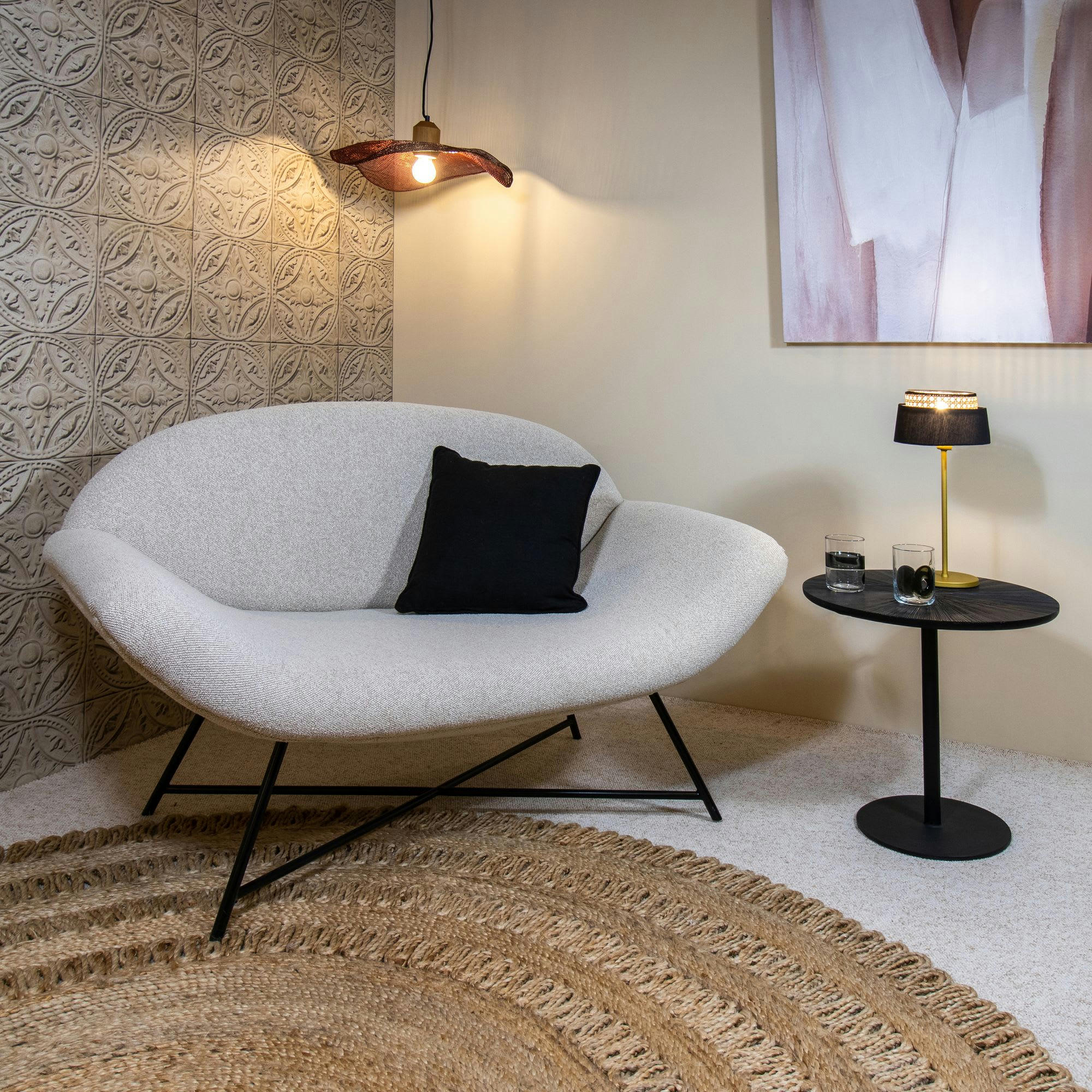 DUKE - Canapé en bouclette beige et pieds en métal noir 2 places