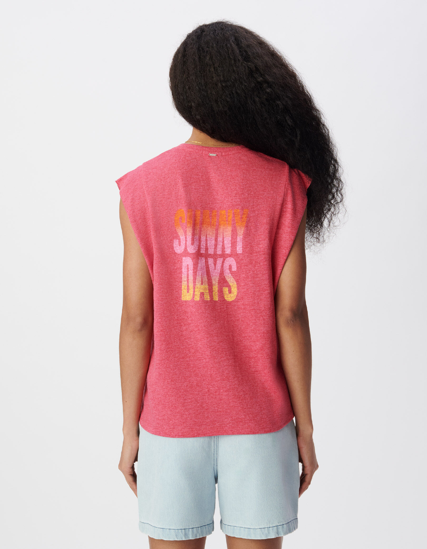 Tee-shirt sans manches rose message dégradé dos Femme