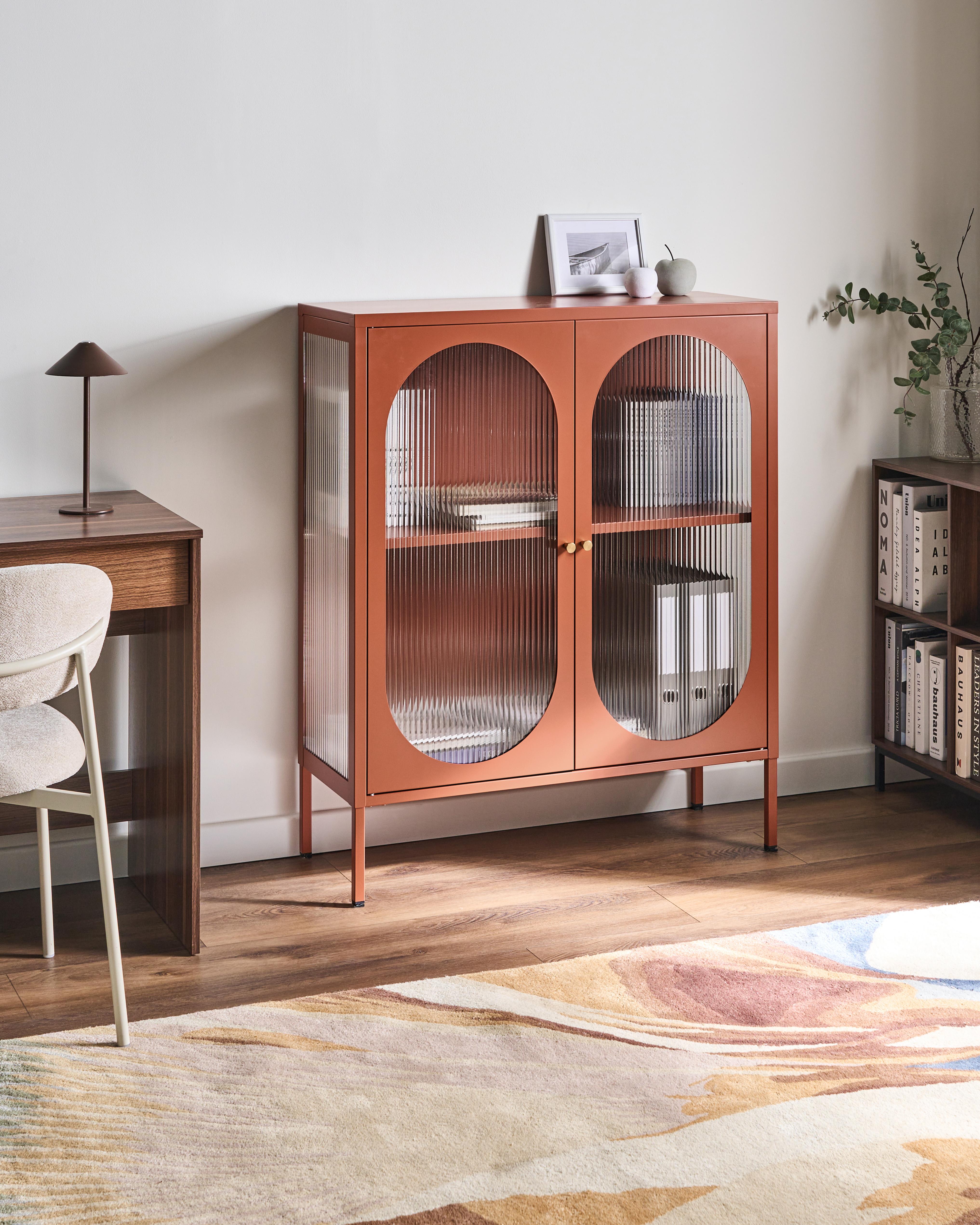 Glass Display Sideboard SARRE Metal 90 cm Golden Brown
