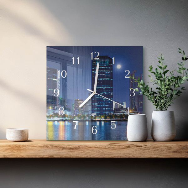 Zegar ostry 30x30 Noc w Mieście nowoczesny na ścianę