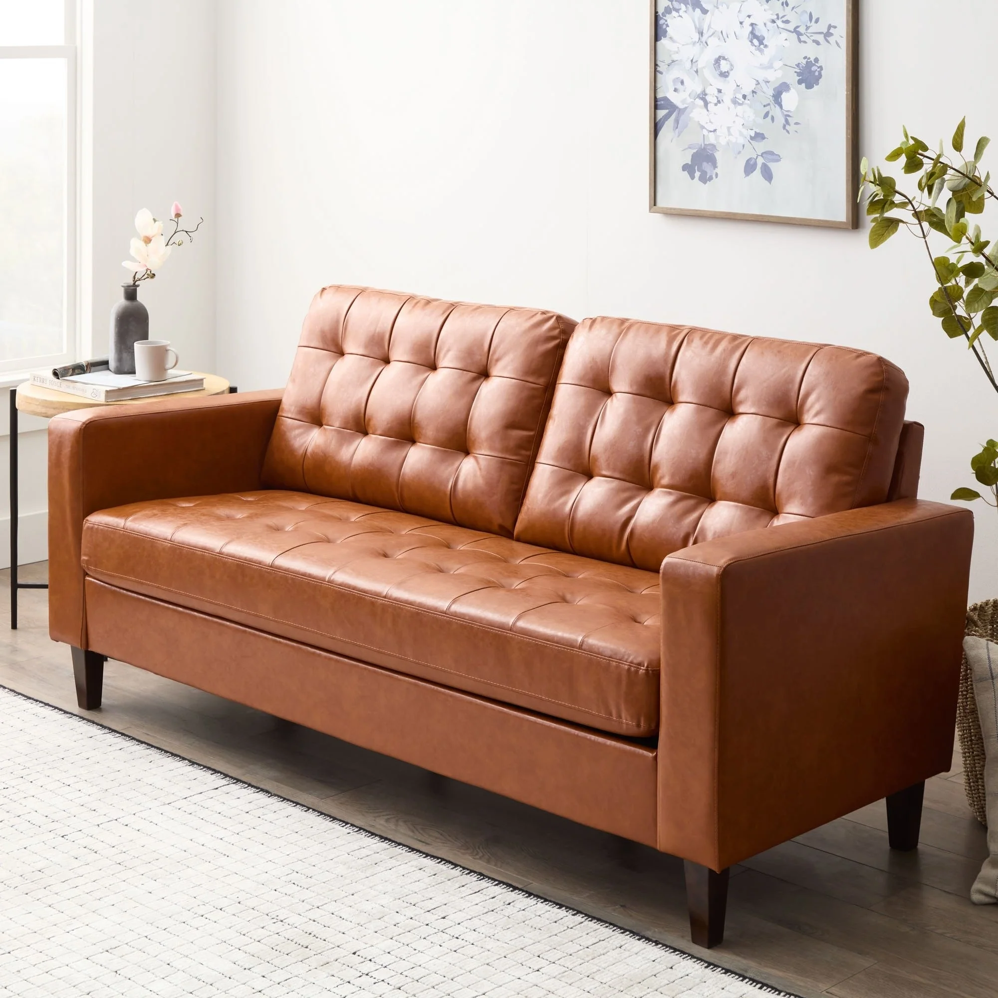 Brookside Brynn 76-in. Square-arm Faux Leather/Velvet/Fabric Sofa