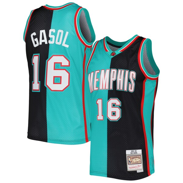 Pau Gasol Memphis Grizzlies Hardwood Classics 2001/02 Split Swingman Jersey - Black/Turquoise