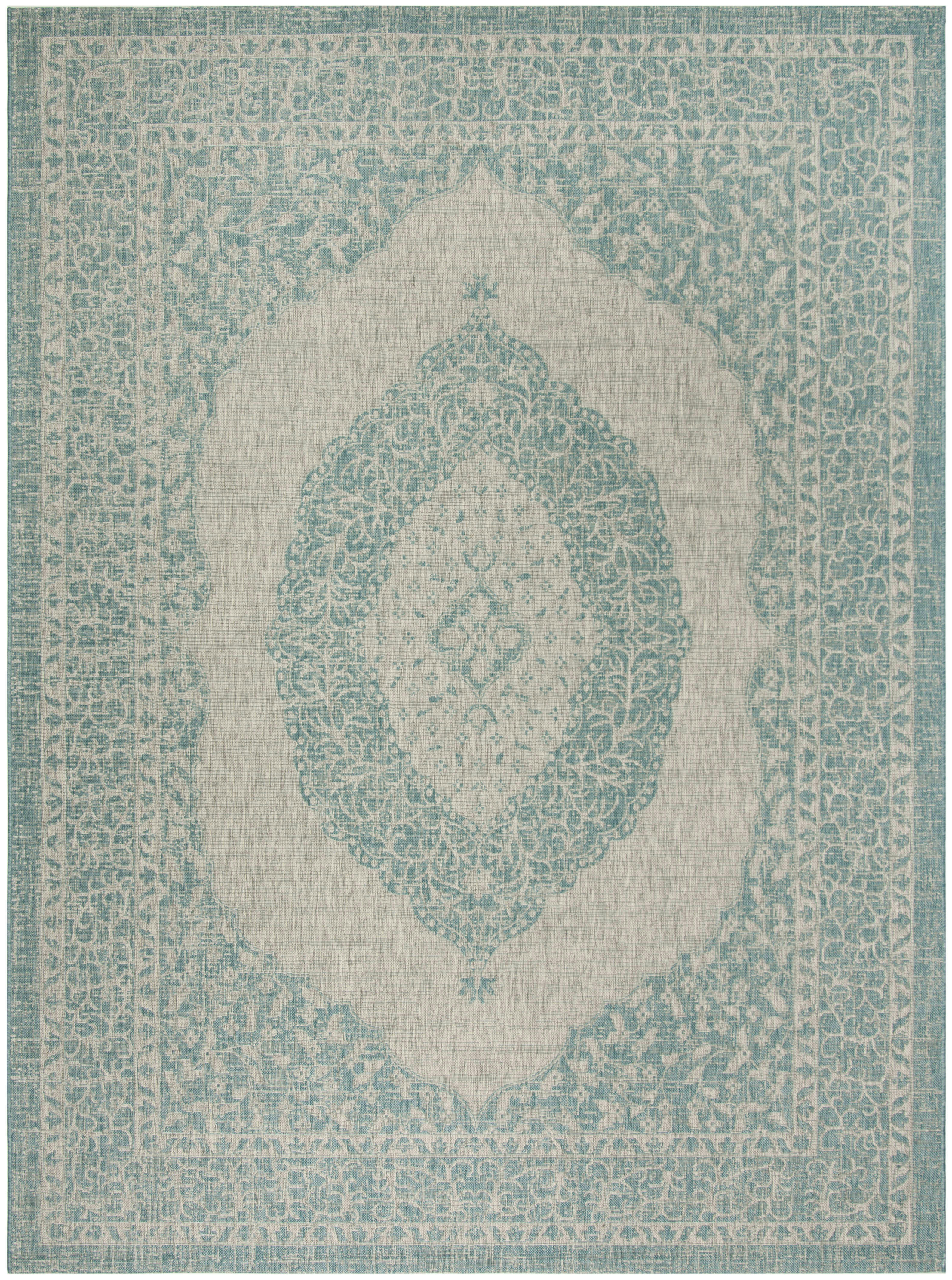 COURTYARD - Tapis interieur & exterieur en gris clair & turquoise, 201 x 290 cm