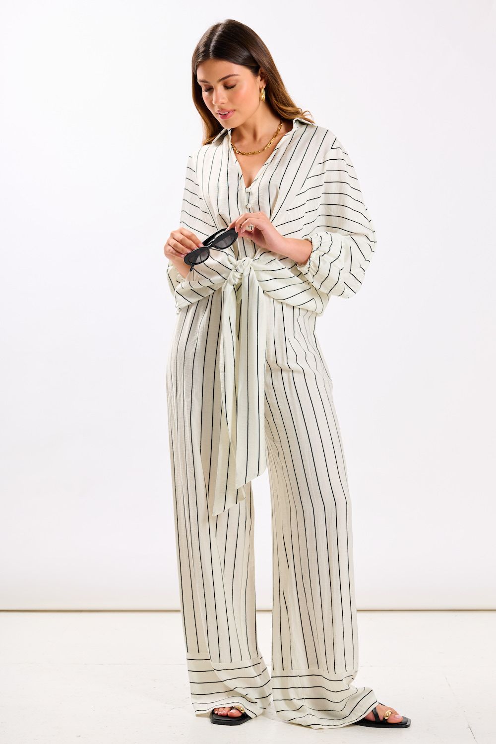 Needs No Label White Stripe Tie Front Shirt