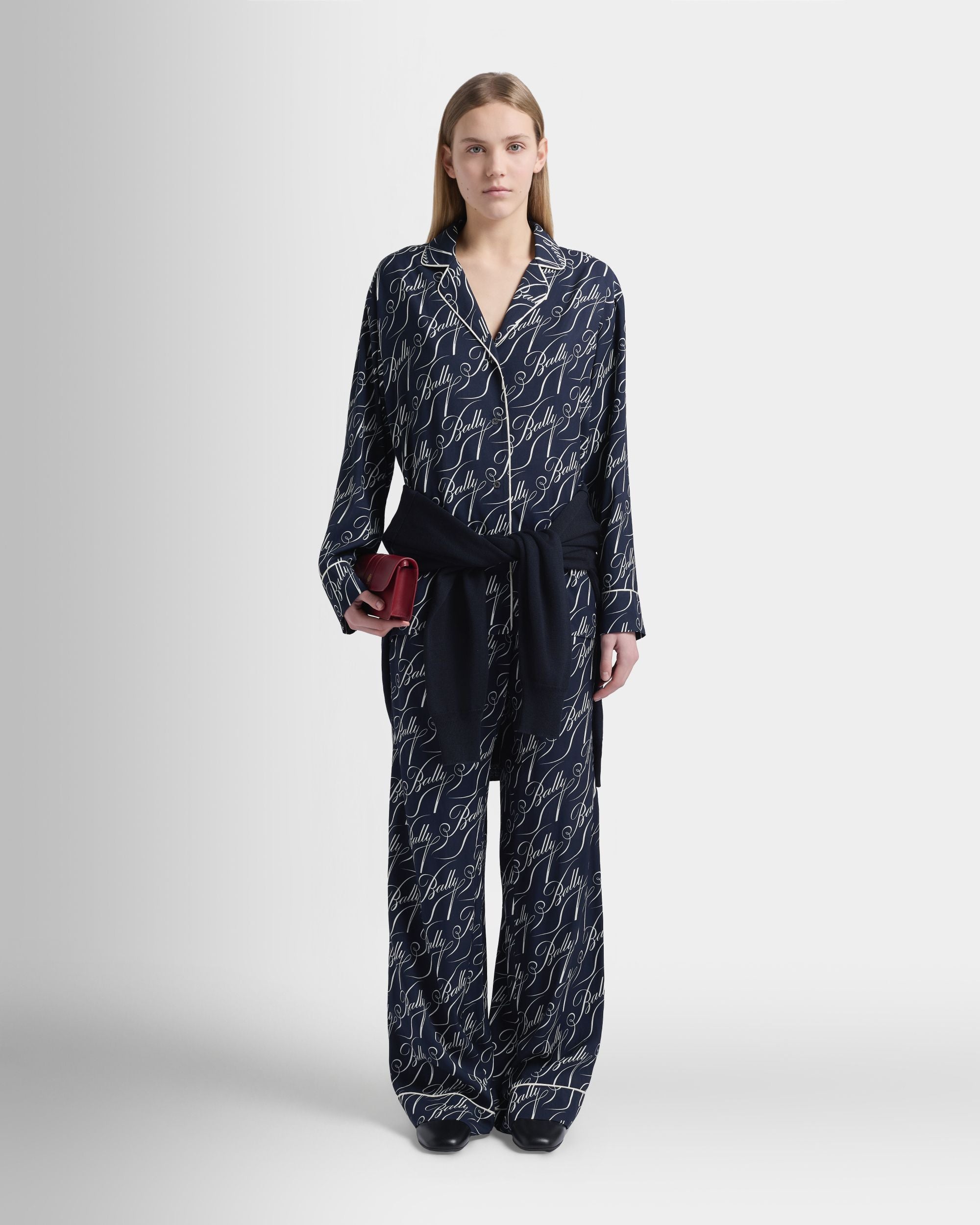 Hose aus Twill in Marineblau der Weihnachtskollektion