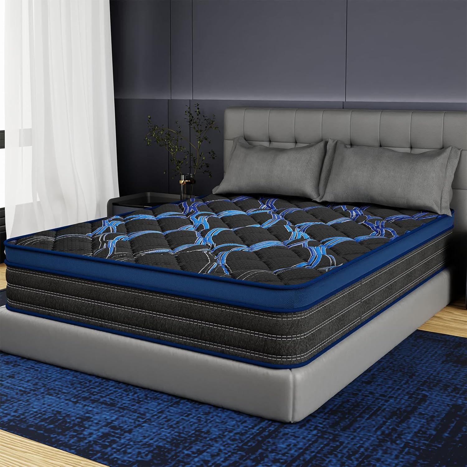 King Size Mattress 10 Inch, Hybrid Memory Foam Mattress with Zoned Pocket Coils Support and Motion Isolation Design, Strengthen Edge Support,CertiPUR-US Certified, Medium Firm in a Box