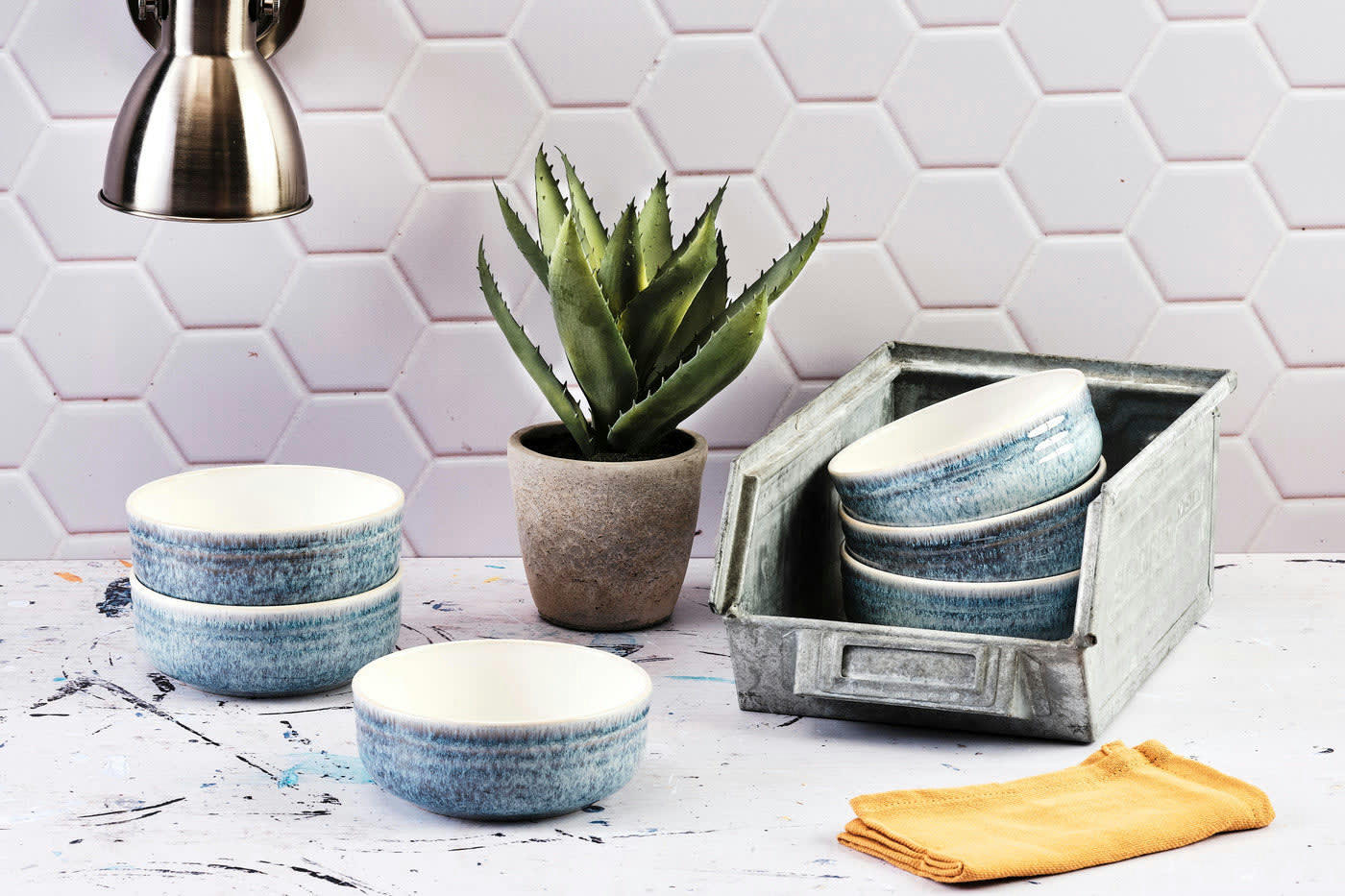 COSMOS - Lot de 6 bols petit-déjeuner en grès bleu D15,5