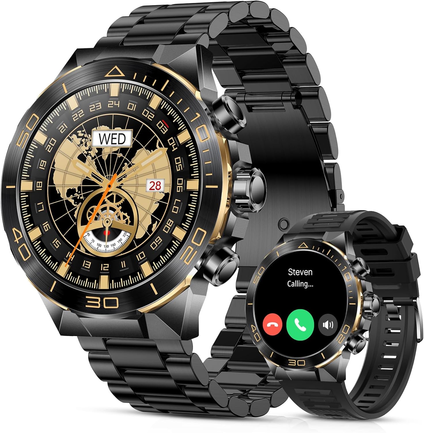 Smart Watch for Men Answer/Make Call for Android iPhone  1.43 AMOLED HD Screen Mens Luxury Watch  400mAh Heavy Duty Smartwatch Heart Rate Blood Oxygen Blood Pressure Sleep Monitor Pedometer  2 Straps