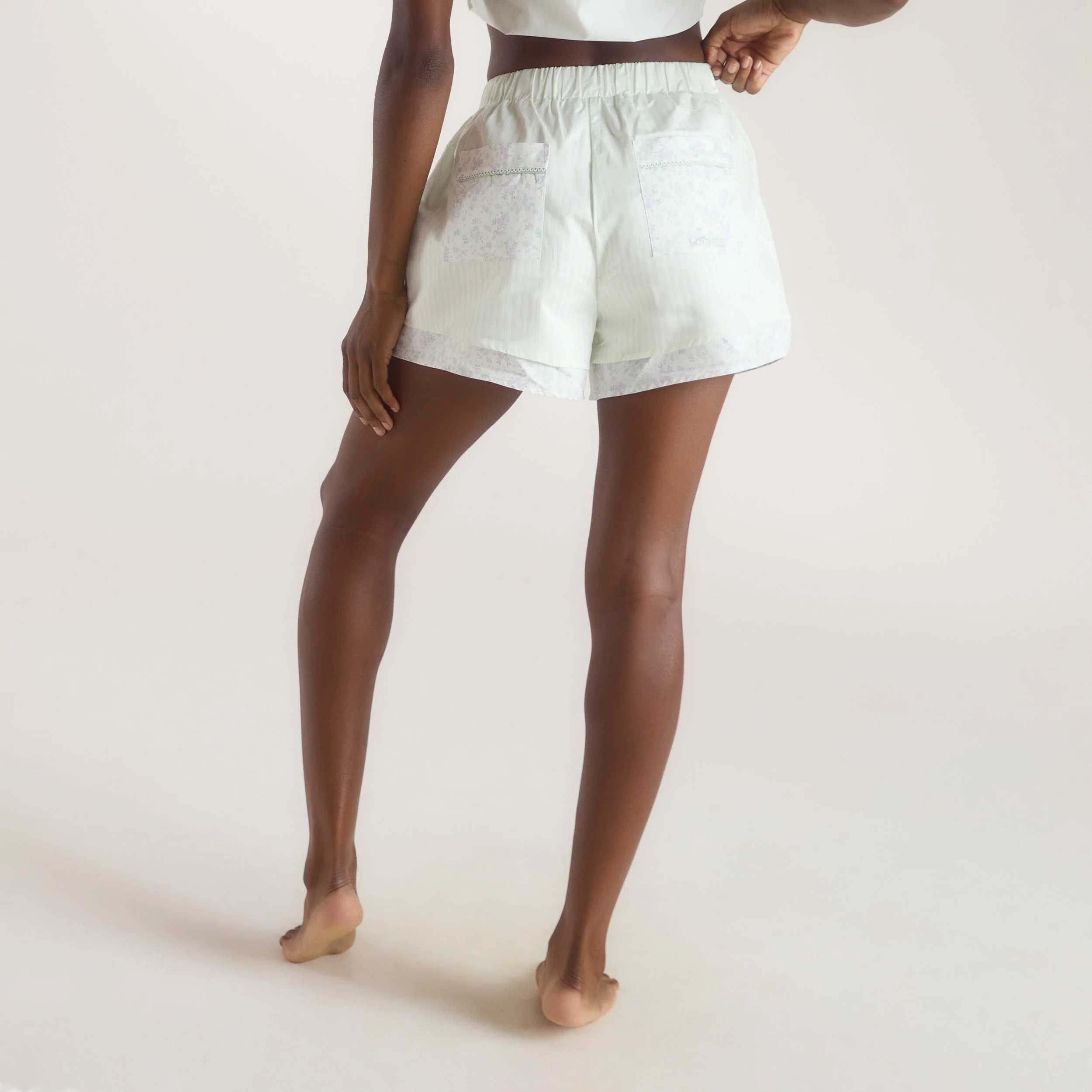 Bloom & Stripe Pyjama Shorts - Sage