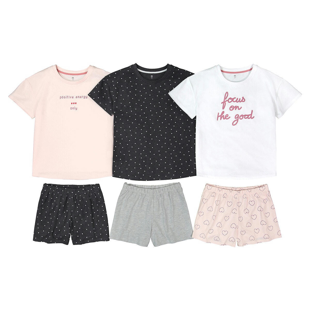Lot de 3 pyjashorts coton bio imprimé cœur