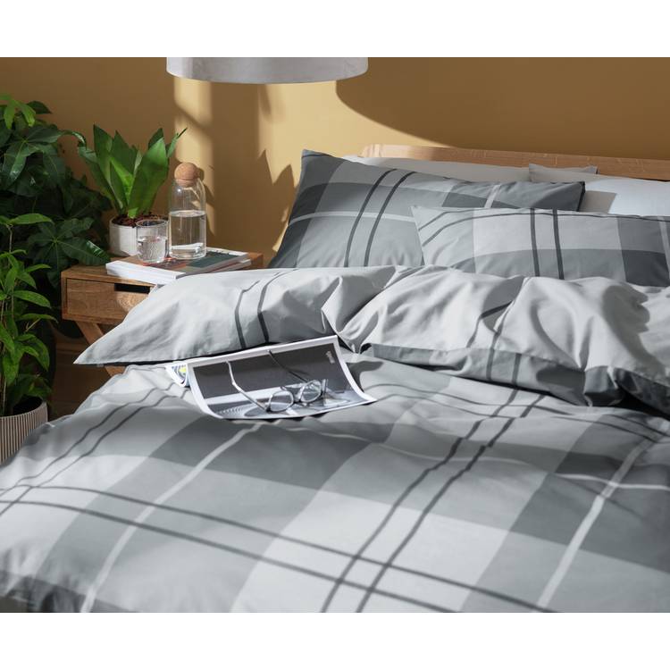 Habitat Check Charcoal Grey Bedding Set - Single