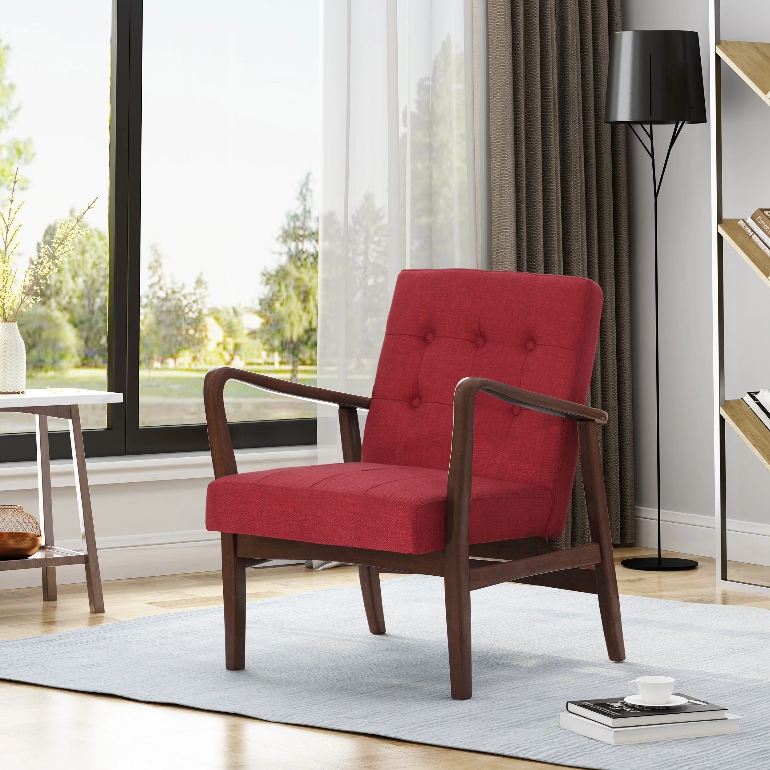 Marcola Mid Century Modern Fabric Club Chair with Wood Frame by Christopher Knight Home