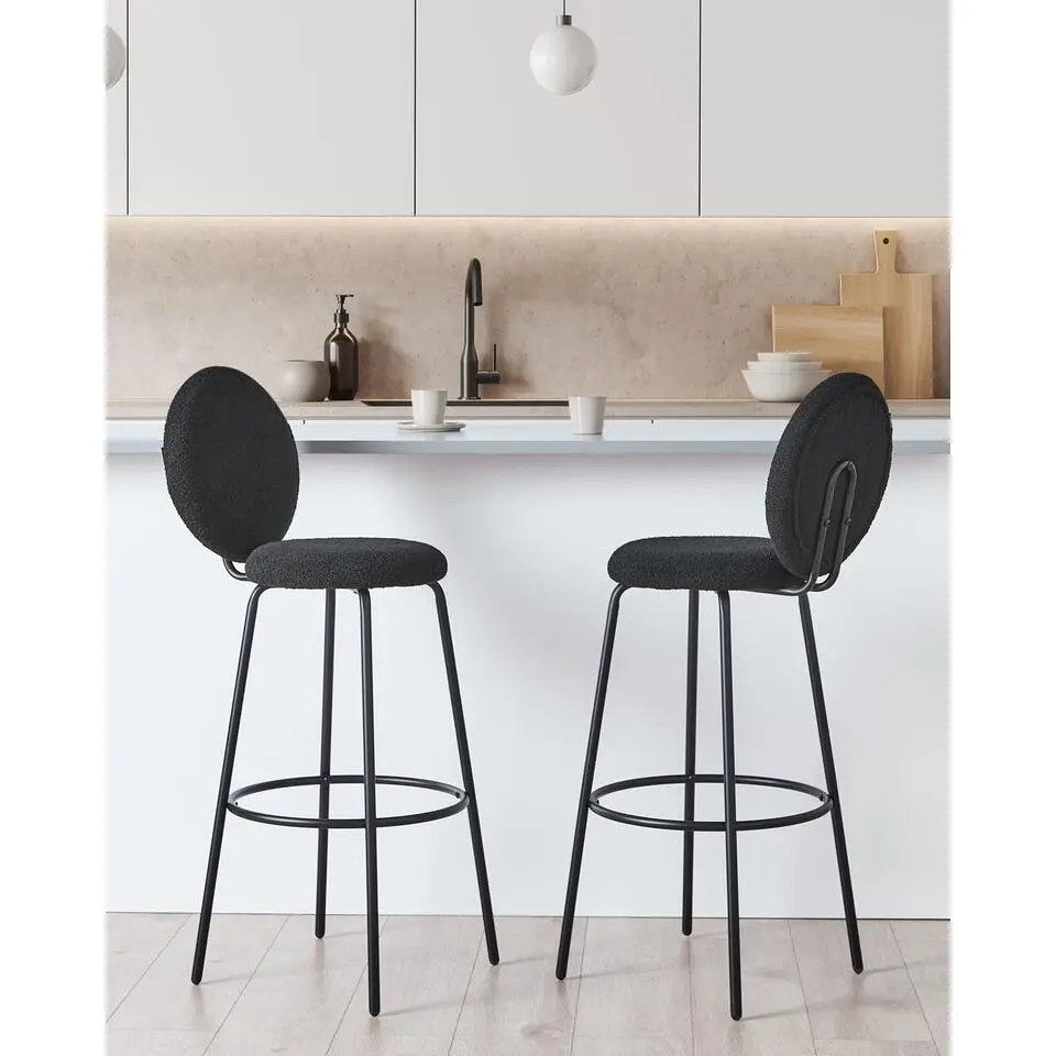 EMERY - Barkruk set van 2 - Zwart - Boucl&eacute;