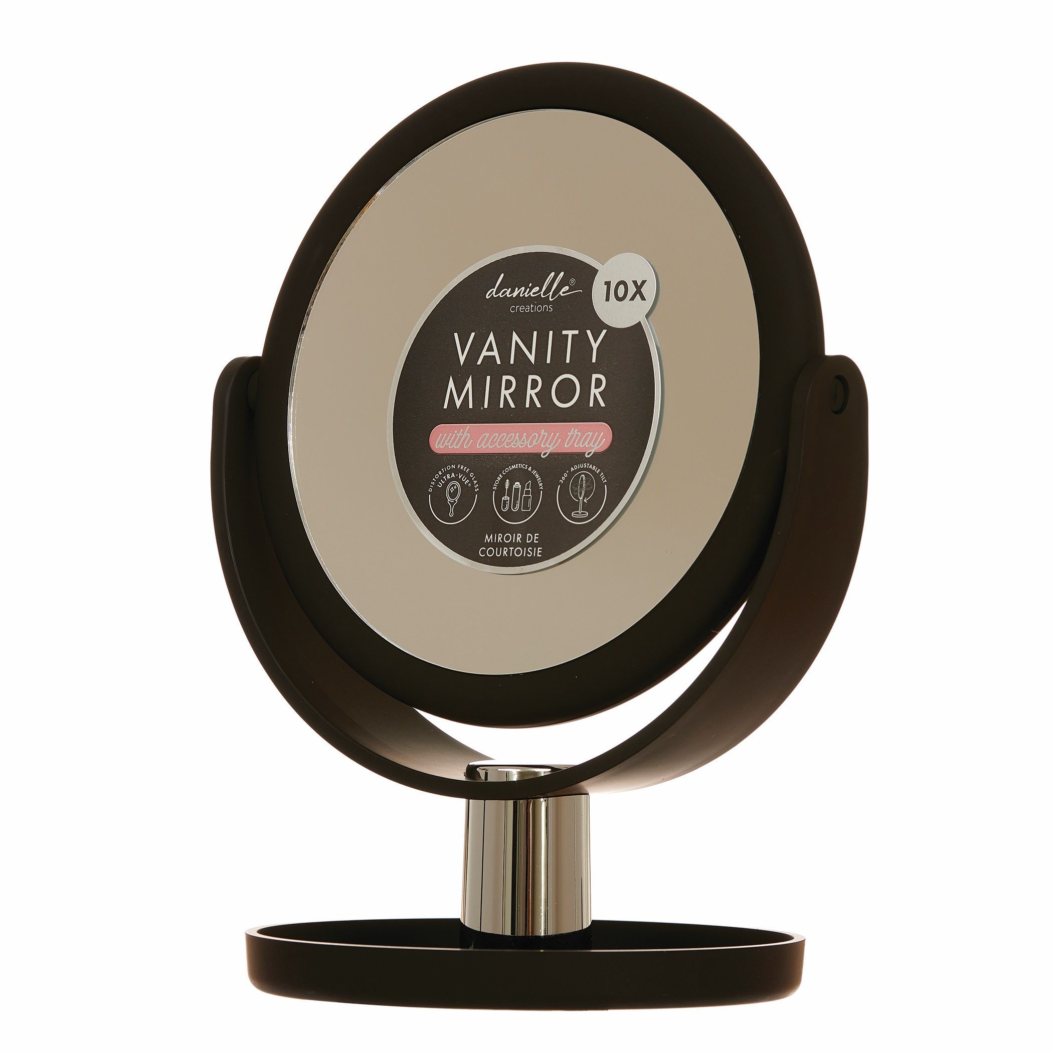 Danielle Creations Black Soft Touch Vanity Magnifying Mirror with Storage Tray